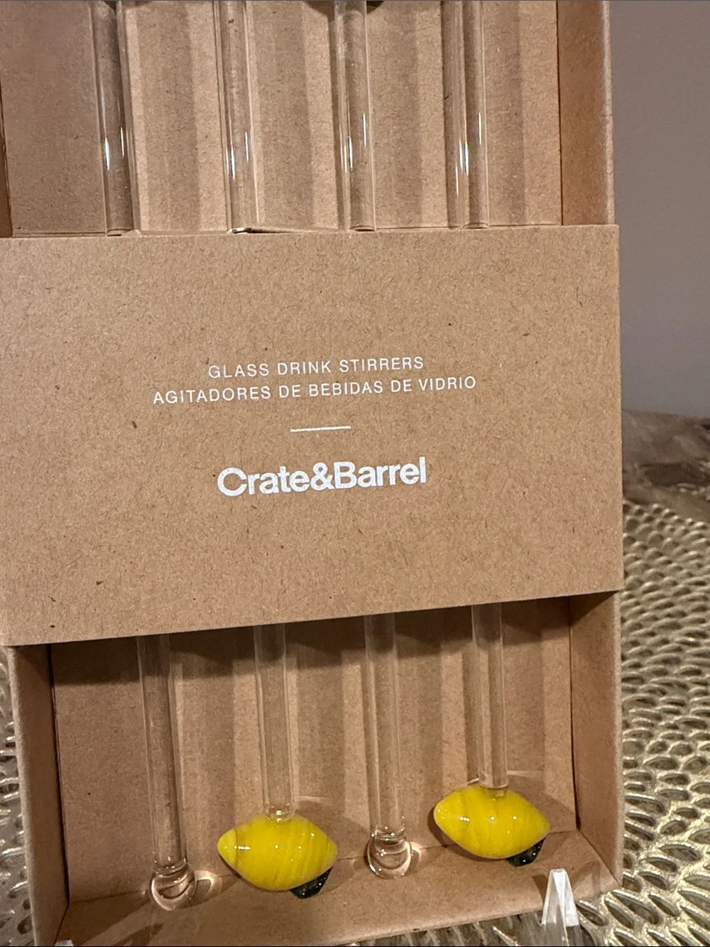 Crate&Barrel Lemin Glass Stirrers, Set of 4